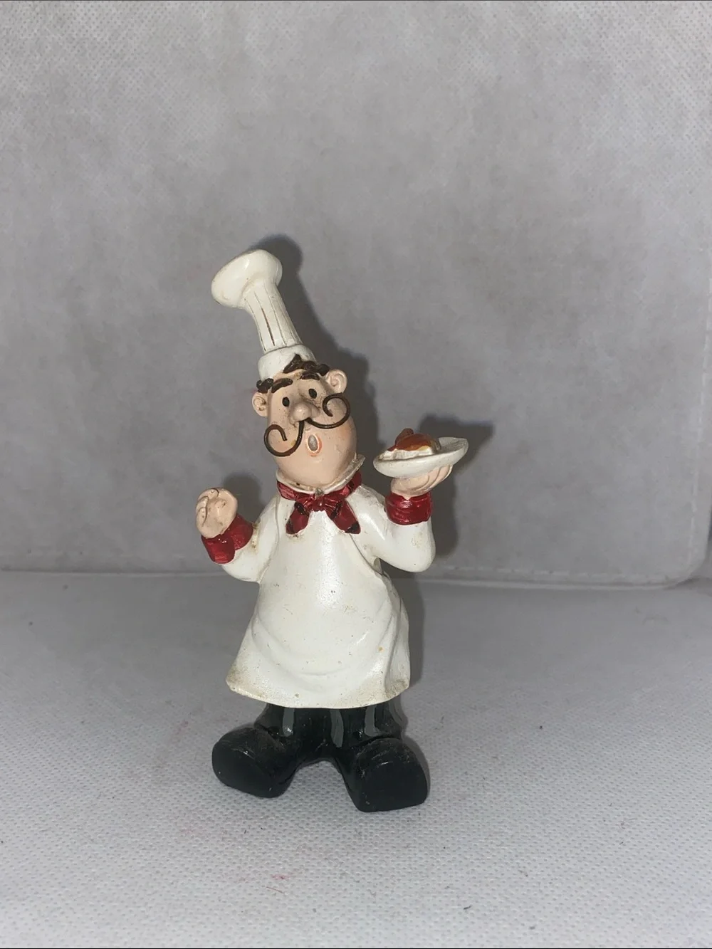 Source Unknown White and Black Ceramic Chef Figurine with Red Accents